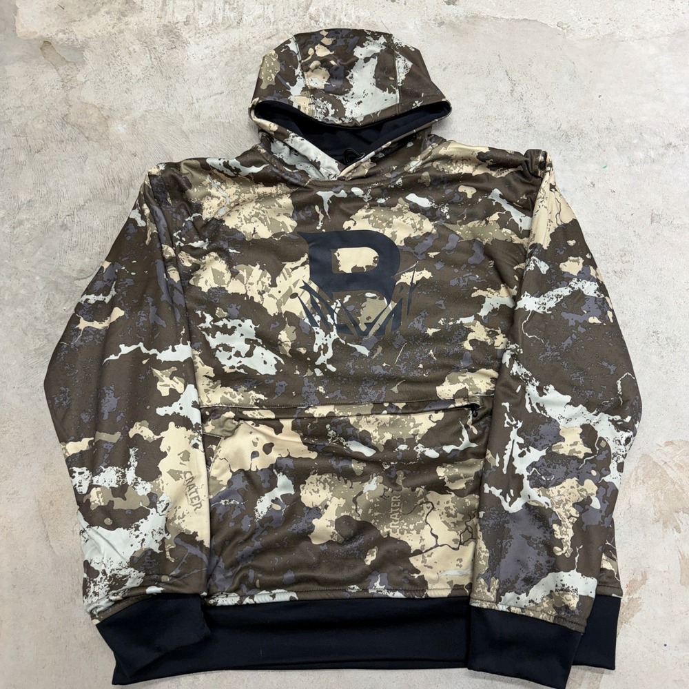 Barronett Blinds Camo Hoodie Long Sleeve Pullover Pocket Fleece L Reverse‎ Black